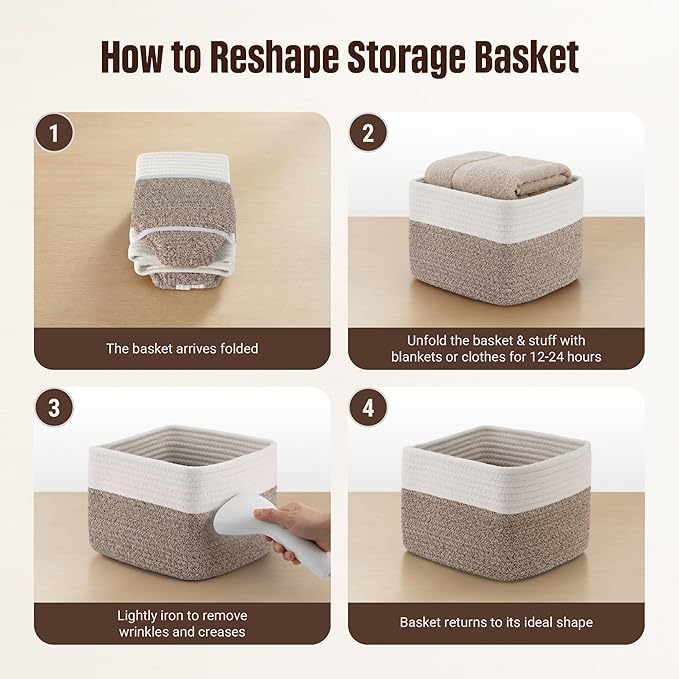 5-Pack Storage Cubes Woven Rope Baskets - 2 Sizes Organizer Bins for Closet, Shelf, Bookshelf, Nursery, Changing Table, Cube Storage Bins, Storage Baskets for Bathroom Toy & Home