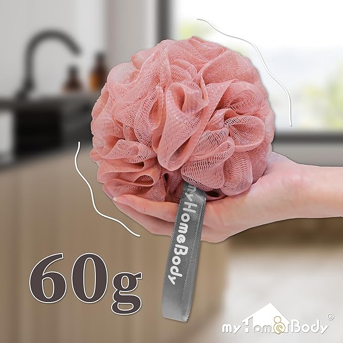 myHomeBody 60g Loofah Sponge, 2 Peach + 1 Coral Red, 3 Pack
