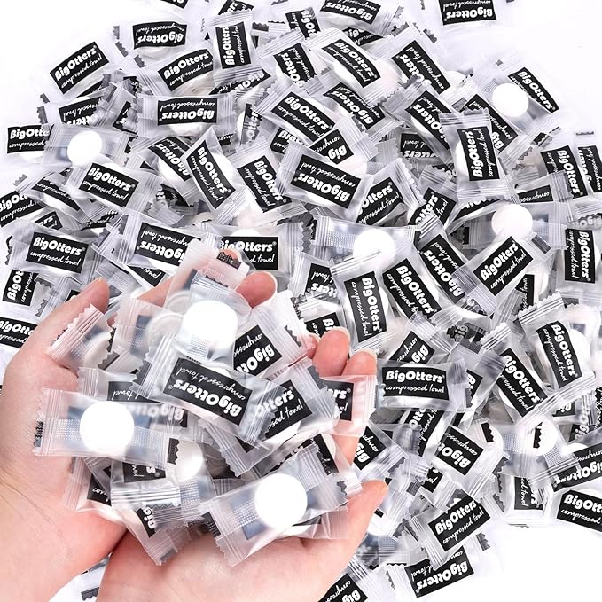 BigOtters 500PCS Compressed Towels, Bulk Disposable Towels for Face Portable Washcloths for Travel Expandable Wipes Tablets Survival Gear Kit for Outdoors Camping Hiking Hotel