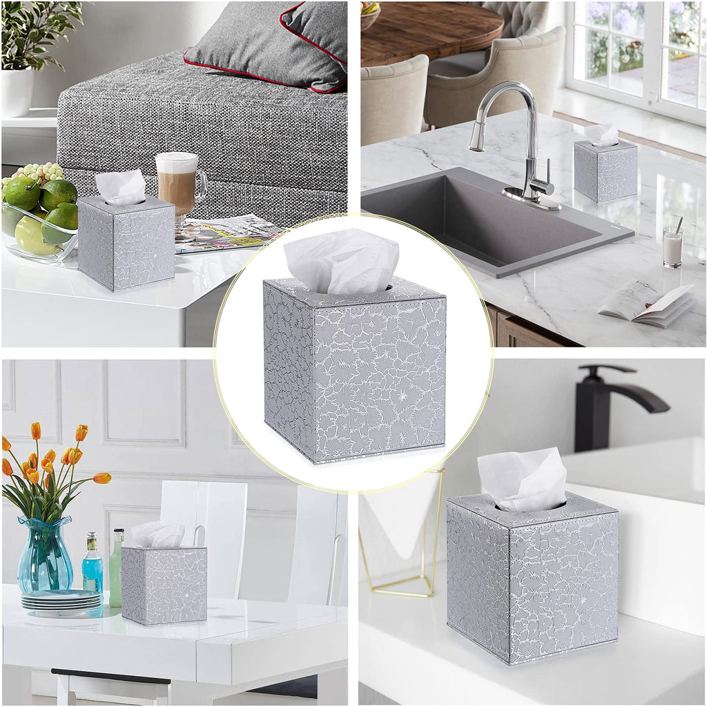 Sumnacon Square Tissue Box Cover with Magnetic Bottom,PU Tissue Box Holder