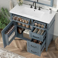 Harper & Bright Designs 36" Bathroom Vanity with Sink, Free Standing Vanity Set with 4 Drawers, Storage Racks, and Adjustable Shelf, Wood Bathroom Cabinet with Ceramic Basin for Bathroom, Blue Grey