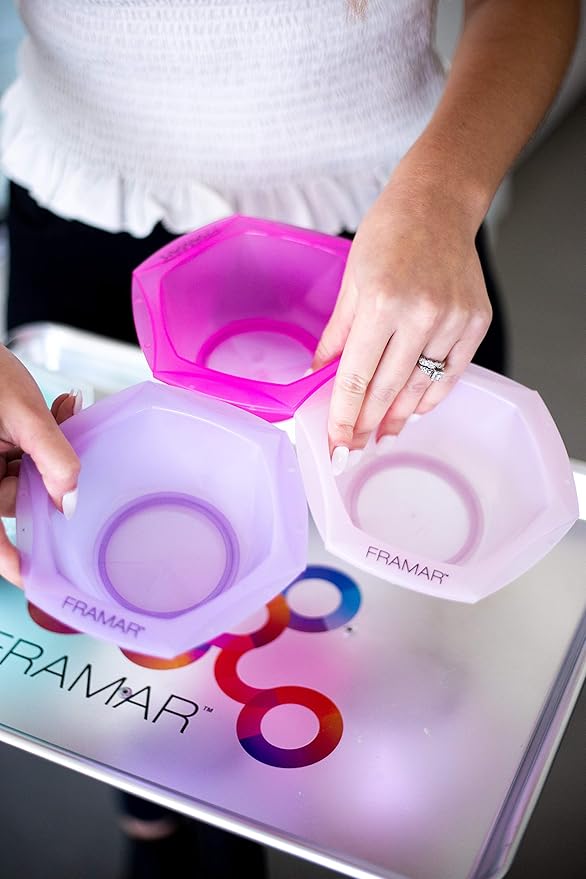 FRAMAR Connecting Hair Dye Bowl Set – Hair Color Bowls For Hairstylist, Salon Color Bowls, No More Spilled Color, Avoids Bowls Tipping, Non-Slip Rubberized Base – 7Pc