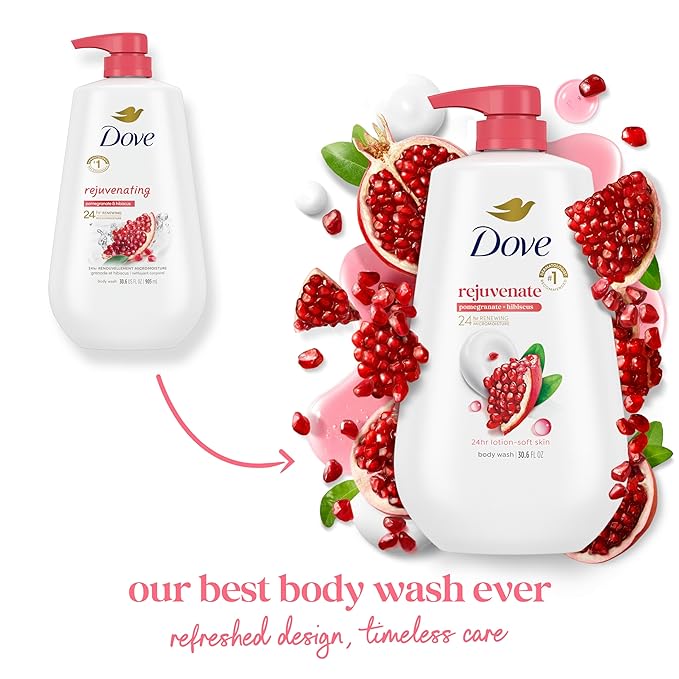 Dove 24hr Lotion Body Wash Rejuvenate Pomegranate & Hibiscus, 30.6 oz | Hydrating body wash with MicroMoisture and an uplifting scent