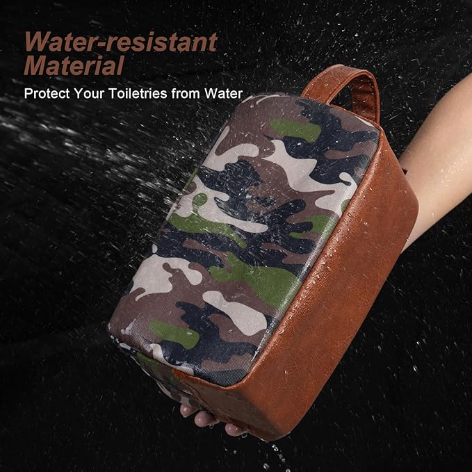 Ezday Travel Toiletry Bag for Men, Hanging Toiletry Organizer, Water Resistant Shaving Kit with Large Capacity for Travel Accessories (Camo-Bright Green, Medium)