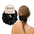 Kitsch Recycled Satin Ruffle Scrunchie – Gentle Hair Scrunchie for Women, Eco-Friendly Hair Tie No Damage, Stylish Ponytail Holder - Black