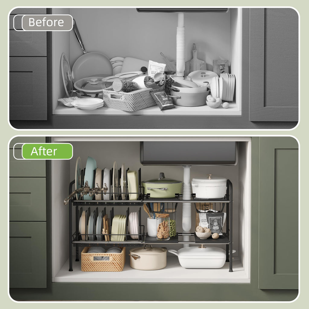 NETEL Expandable Under Sink Organizer，Pot and pan Organizer Under Cabinet