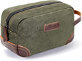 emissary Men's Canvas Travel Toiletry Bag, Leather Dopp Kit - Dark Green