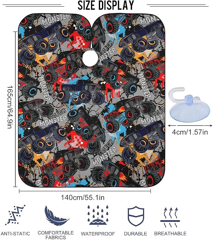 visesunny Monster Truck Car Pattern Barber Cape Anti-Static Hair Cutting Cape with Snap Closure Professional Salon Polyester Cape Barber Water-Resistant Hairdressing Cape Adjustable Snap for Hairstyli