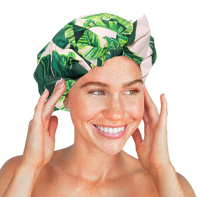 Kitsch Luxury Large Shower Cap for Women - Palm Leaves