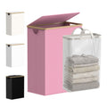 efluky Slim Laundry Basket with Lid, Narrow Laundry Hamper with Removable Bag, Skinny Dirty Clothes Basket with Bamboo Handles for Bathroom, Bedroom & Laundry Room, 65L Pink