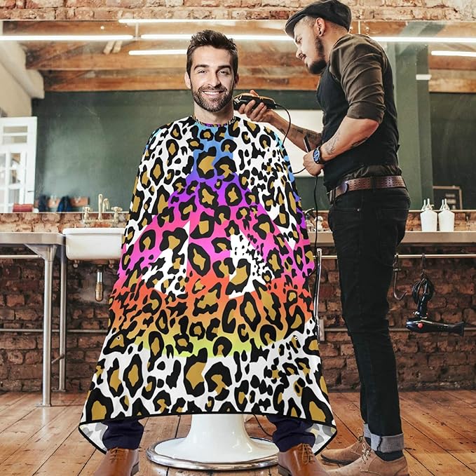 visesunny Barber Cape Leopard Grain Polyester Hair Cutting Salon Cape Apron Anti-Static Haircut Water-Resistant Shaving Cloth Beard Shaving Bib Hairdressing Cape