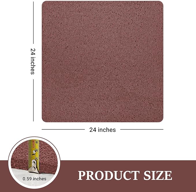 LuxStep Shower Mat Bathtub Mat,24x24 inch, Non-Slip Bath Mat with Drain, Quick Drying PVC Loofah Bathmat for Tub,Shower,Bathroom,Reddish Brown