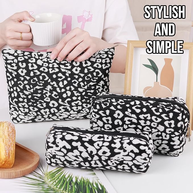 Gocvo 3 Pcs Makeup Bag Cosmetic Bag Set for Girls Women Travel Organizer Bathroom Toiletry Pouch Large Capacity Storage Bag (Black-2)