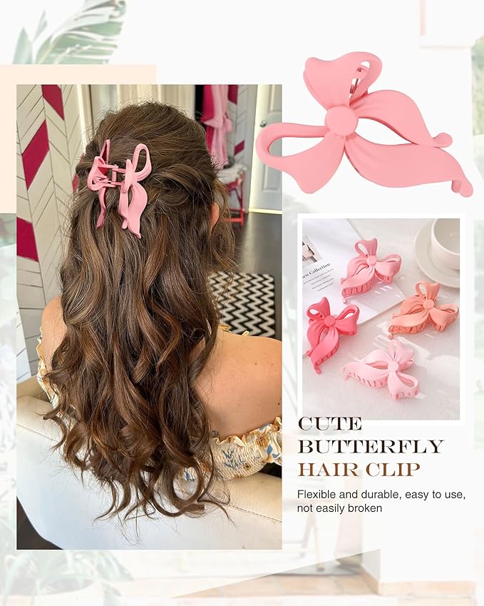 4 PCS Bow Hair Clips Bow Claw Clip for Women, Large Hair Claw Clips for Thin Thick Long Hair Cute Nonslip Bows(Cute Pink Series)