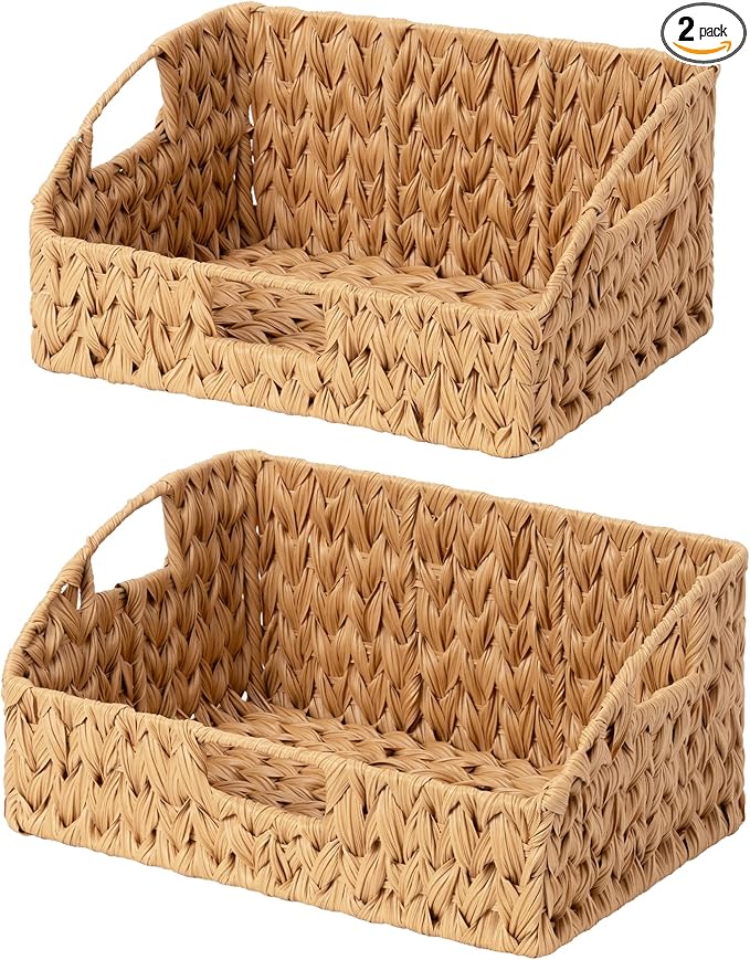 GRANNY SAYS Wicker Storage Basket for Shelves, Wicker Basket with Handles, Trapezoid Woven Baskets for Storage, Decorative Baskets for Home Decor, Natural, 2 Pack
