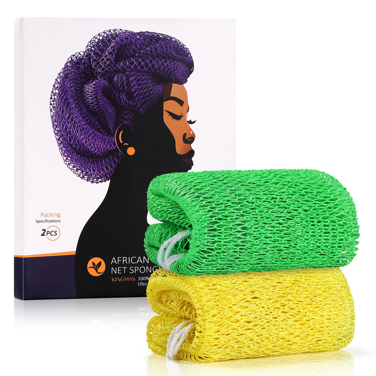 KINGMAS African Net Sponge, 2 Pieces Exfoliating Body Scrubber Bath Sponge