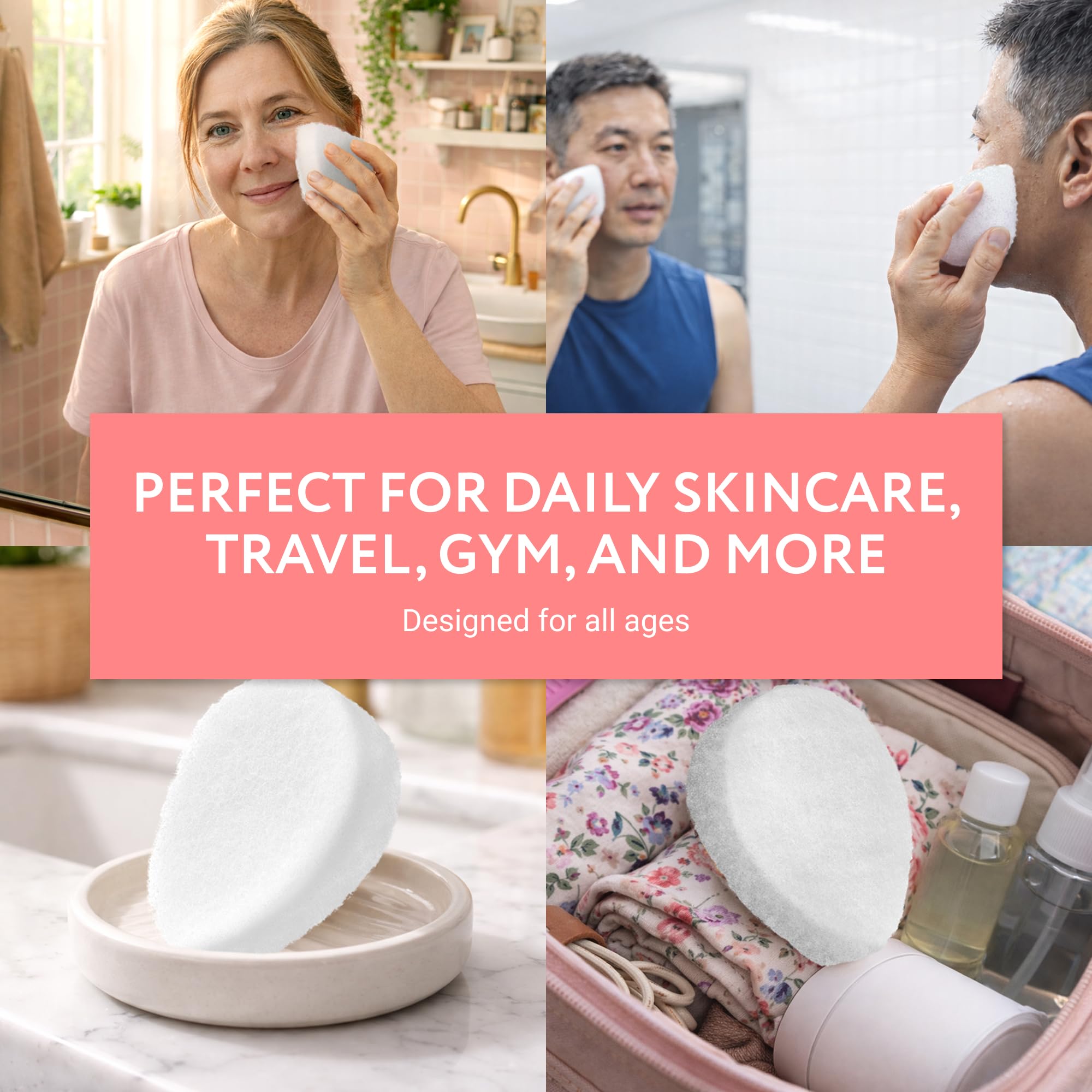 IMPRESA Facial Sponge - Daily Deep Cleansing Face Scrubber - Gentle Exfoliating Pads for Dead Skin Removal - Reusable Face Scrub Pads for Normal to Oily Skin (White, Thick)