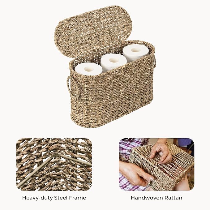 StorageWorks Seagrass Toilet Paper Storage with Lid, Paper Towel Storage