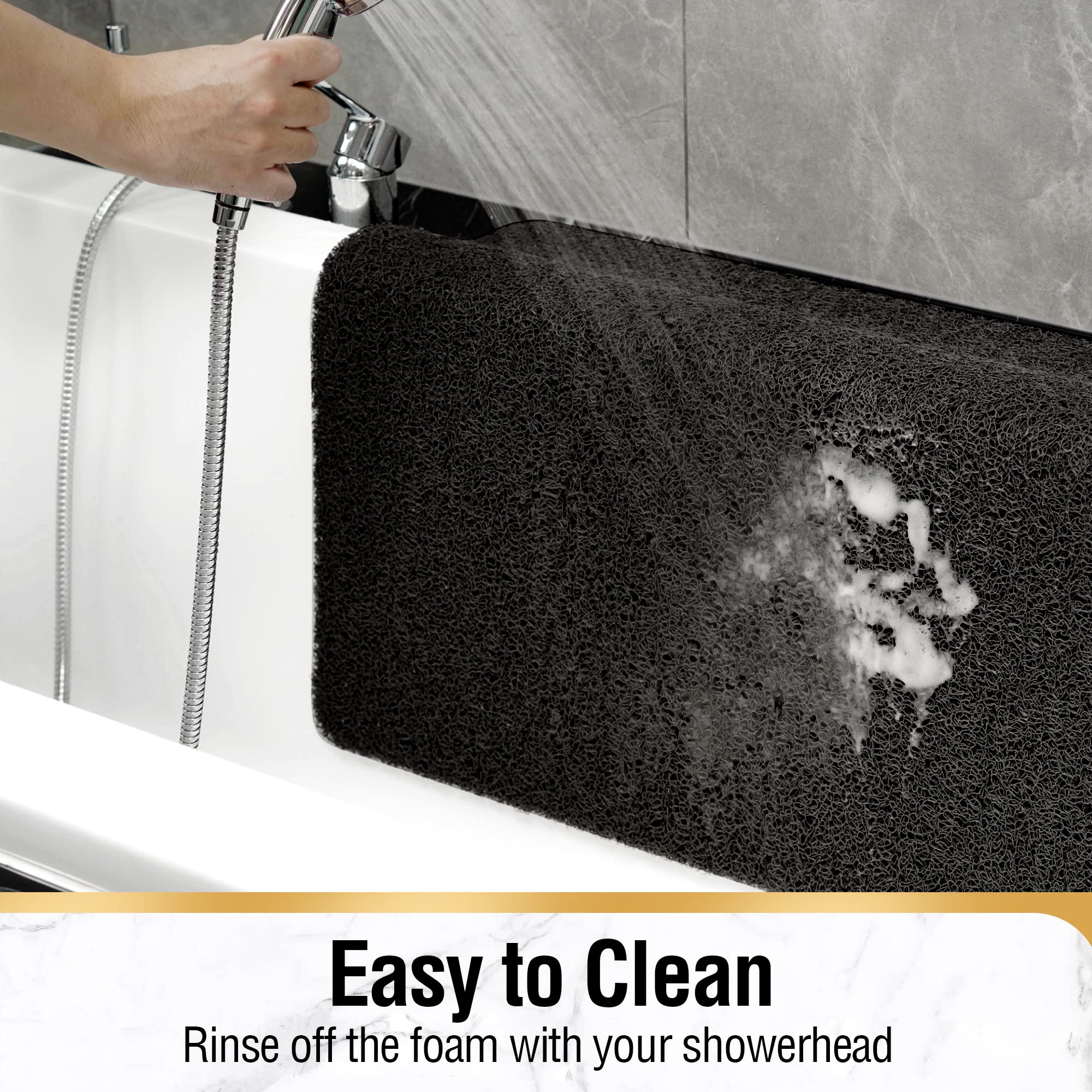 HITSLAM Shower mat Non Slip, 24 x 32 Inch Bathtub Mat Non Slip with Drain, Soft PVC Loofah Shower Bath Mat for Tub, Quick Drying Bathroom Shower Mat, Black