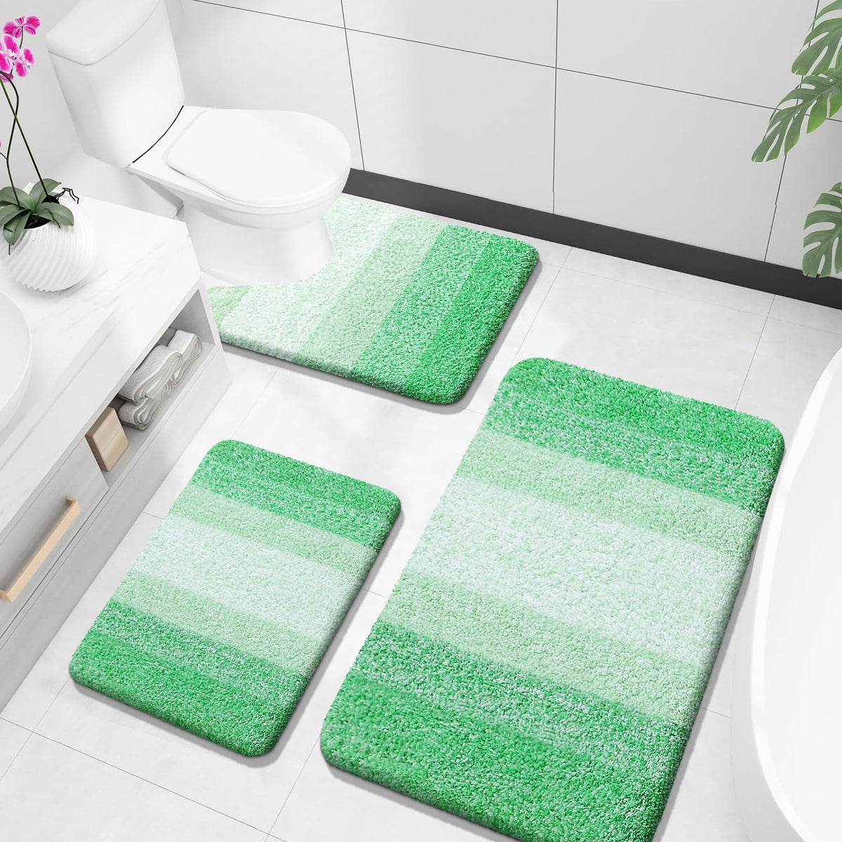 OLANLY Microfiber Bathroom Rugs Sets 3 Piece, Absorbent Bath Mats, Mauve