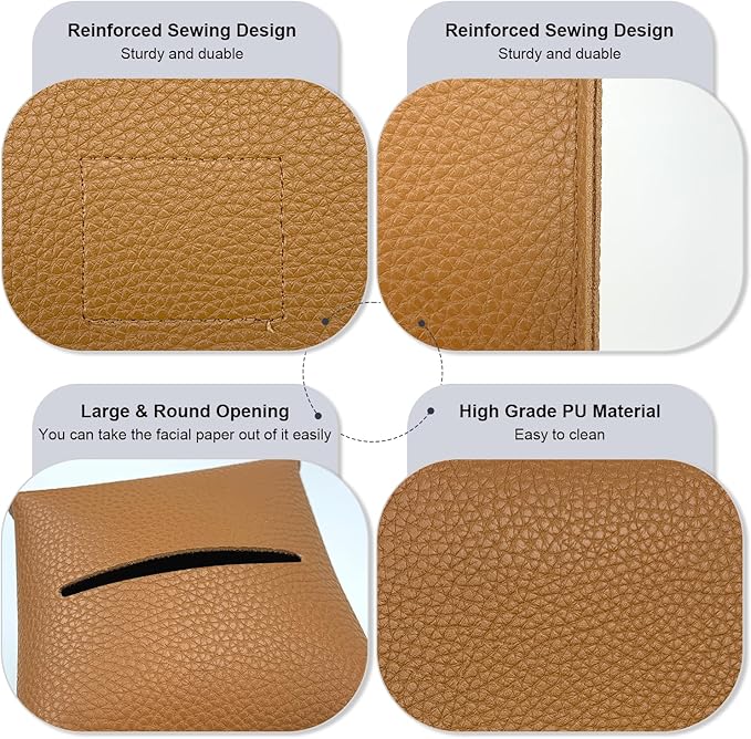 PENGLONG Tissue Box Cover 5X5X5'' PU Leather Tissue Holder Square Tissue Cube Box Organizer for Bathroom Vanity Countertop, Car, Night Stands, Office, Home, Kitchen (1Pack, Brown)