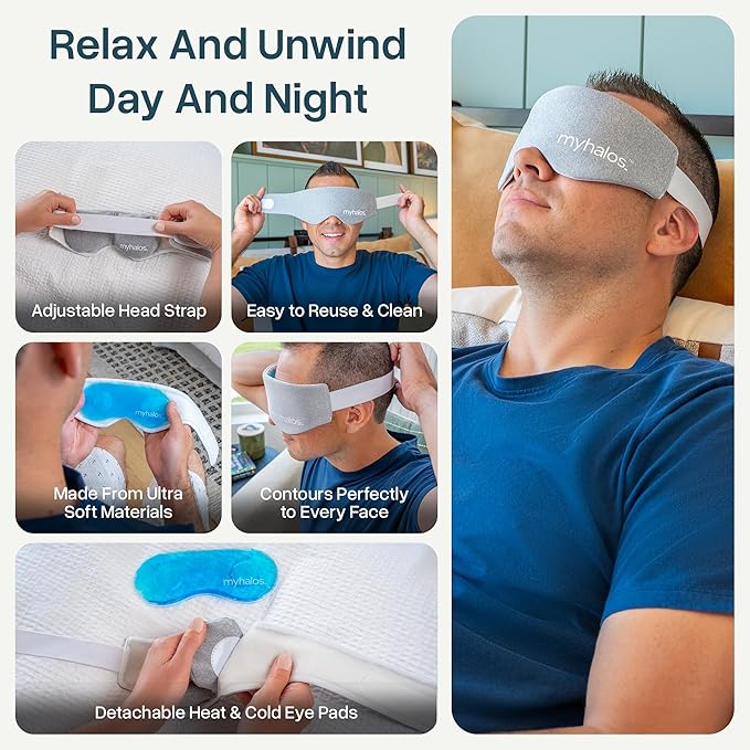 MyHalos 2-in-1 Hot & Cold Gel Eye Mask - Cooling Eye Mask for Puffiness, Fine Lines, Sinus Relief & Stye, Migraine, Puffy, Heated, Cold Ice Face Pack Compress Freezer