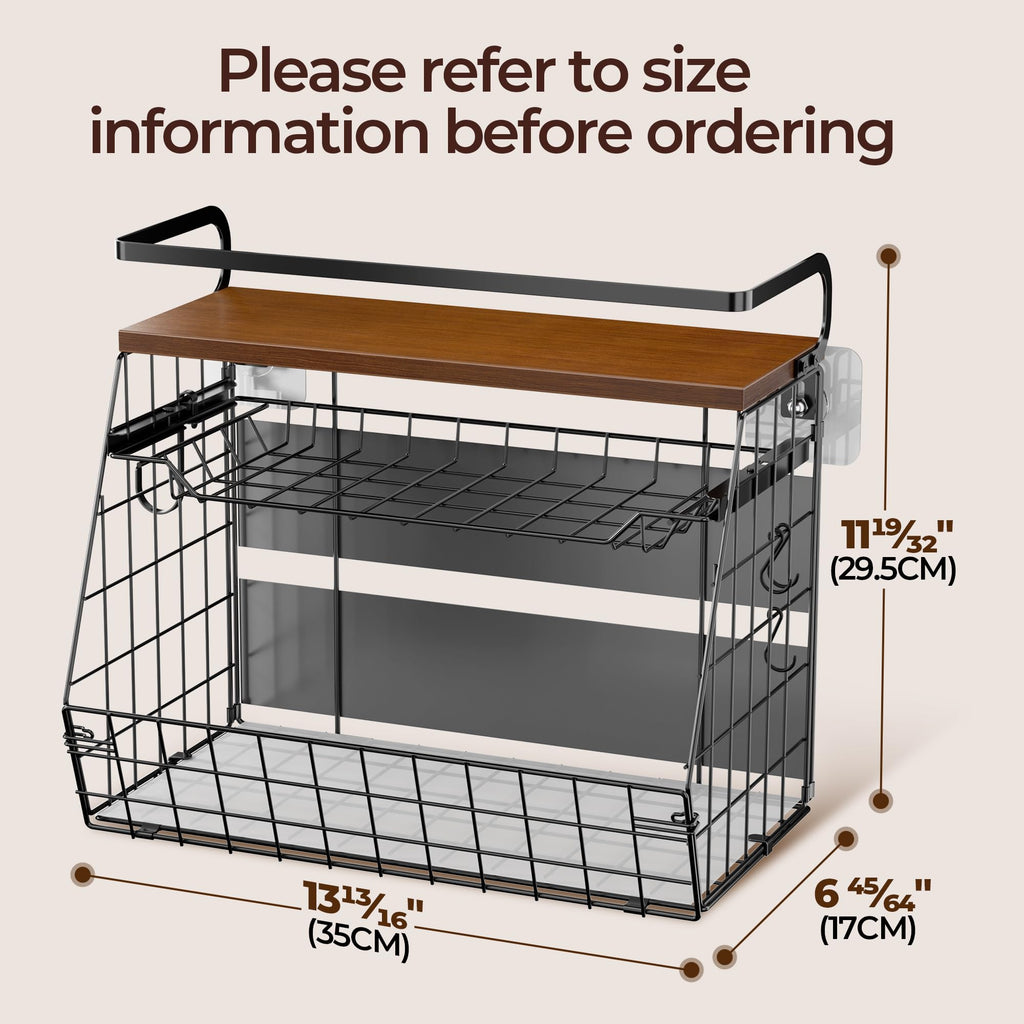 Delamu Magnetic Shelf for Fridge with Wood Lid, 3 Tier Pull Out Fruit Basket, Magnetic Spice Rack Organizer for Refrigerator, Cabinet, Kitchen Counter, Laundry (2 Pack)