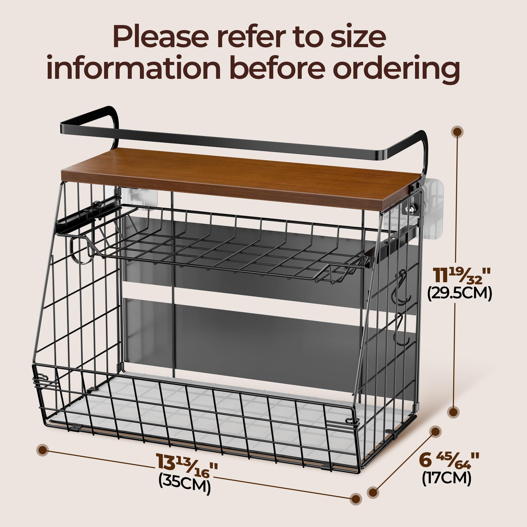 Delamu Magnetic Shelf for Fridge with Wood Lid, 3 Tier Pull Out Fruit Basket, Magnetic Spice Rack Organizer for Refrigerator, Cabinet, Kitchen Counter, Laundry (2 Pack)