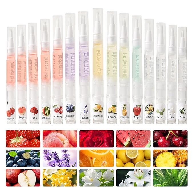 NOVAL Cuticle Oil Pen Set, 15 Pcs Scented Nail Care Pens for Dry Cuticles, Portable Brush Applicator, Travel Size Bulk Pack for Home and Salon Use