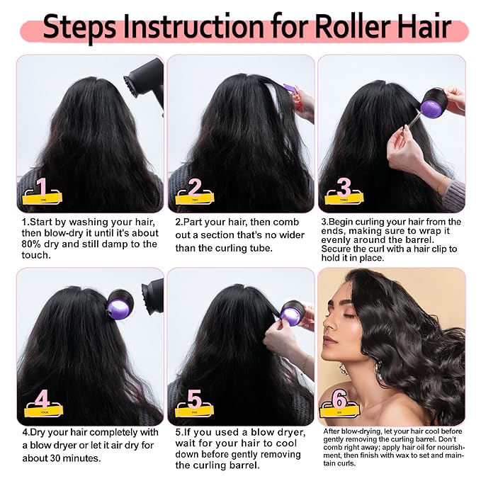 4 Sizes Self-Grip Hair Rollers Set with Clips - 4 Sizes for Long, Short Hair & Bangs (25mm, 36mm, 48mm, 60mm),(Purple, 4 Sizes)
