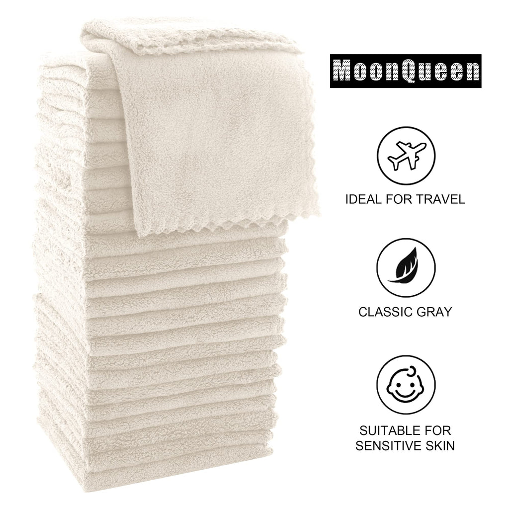 MOONQUEEN Ultra Soft Premium Washcloths Set - 12 x 12 inches - 72 Pack - Quick Drying - Highly Absorbent Coral Velvet Bathroom Wash Clothes (Cream)
