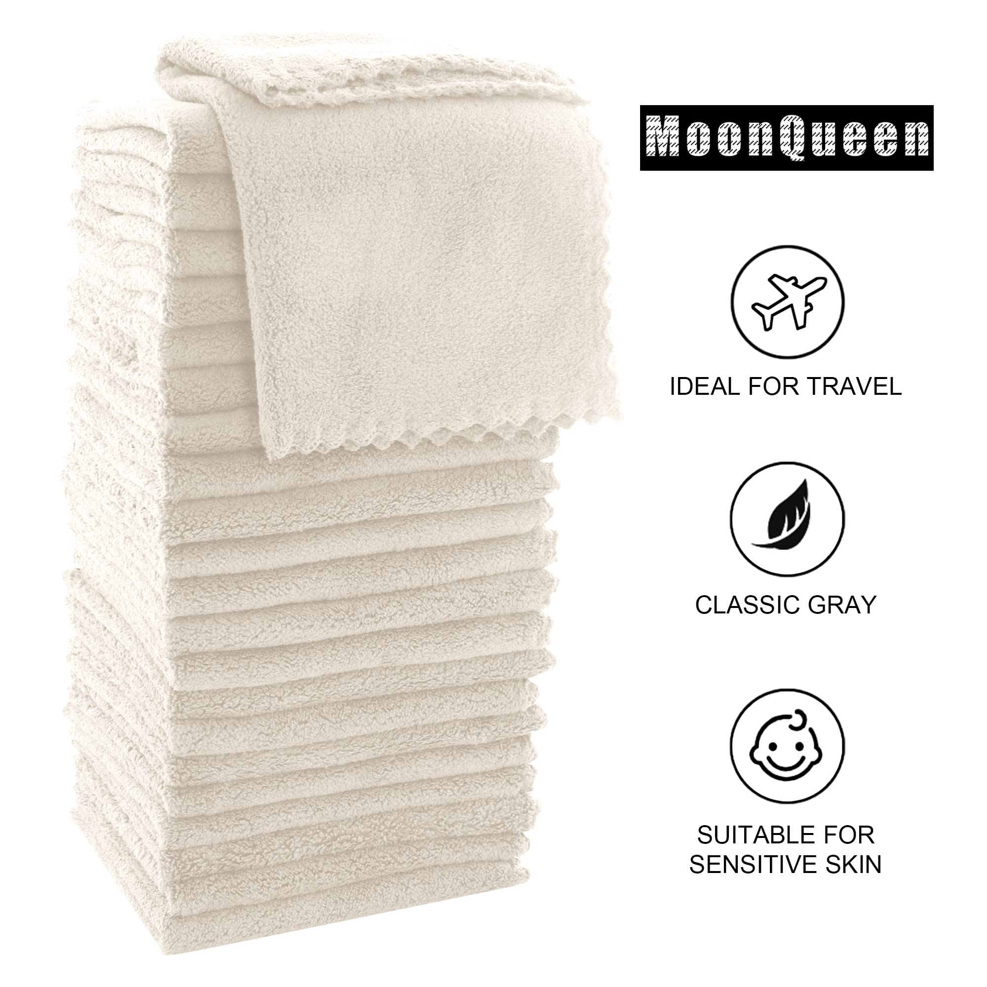 MOONQUEEN Ultra Soft Premium Washcloths Set - 12 x 12 inches - 72 Pack - Quick Drying - Highly Absorbent Coral Velvet Bathroom Wash Clothes (Cream)