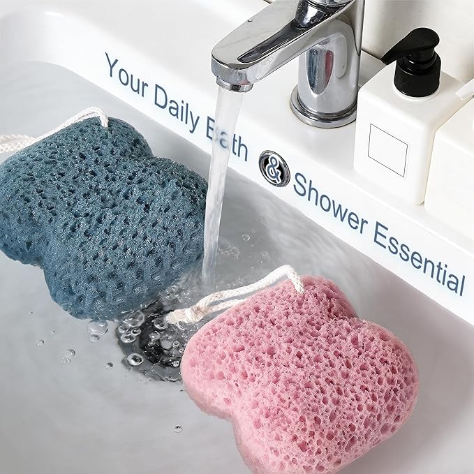 Bath Sponge for Shower Exfoliating, 2Pcs Sponges for Body Wash Bathing, Soft Loofah Sponge Bath Foam for Gentle Deep Cleansing & Delicate Dry Skin