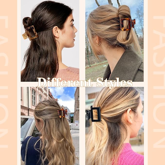 Auseibeely 6 Pcs 2 Inch Small Claw Clip for Women & Girls, Medium Tortoise Shell Square Hair Clips, Rectangle Non-Slip Tortoiseshell Jaw Clips for Half Up Half Down Thin Medium Short Hair