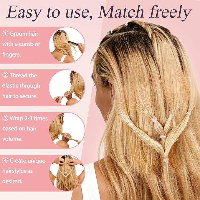 Clear 1000pcs Mini Hair Rubber Bands, Soft & Durable Plastic Elastic Hair Ties for Little Girls, Stretch Ponytail Ties for Kids Hairstyles and Braids