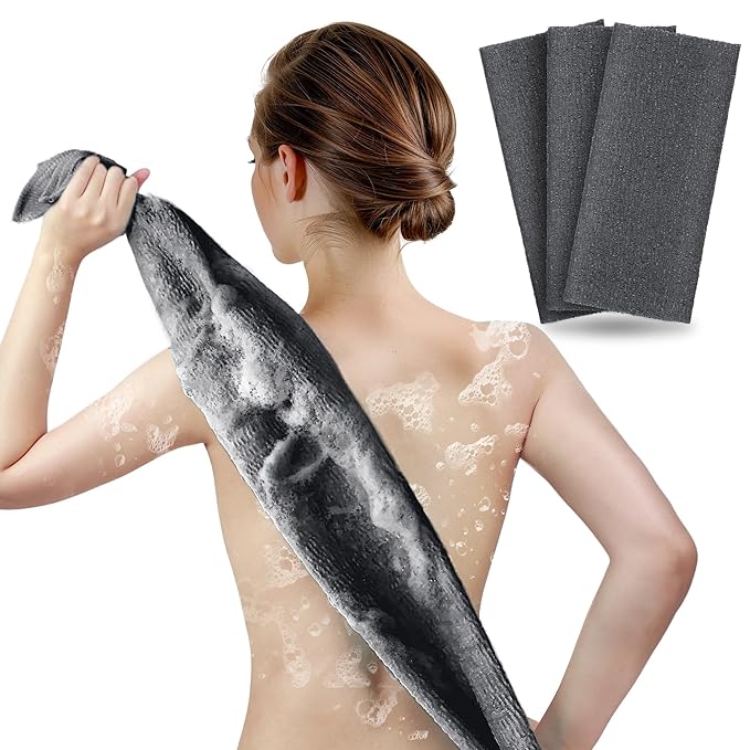 ARCH&M Exfoliating Washcloth, Japanese Bath Towel, 3 Pack, Black