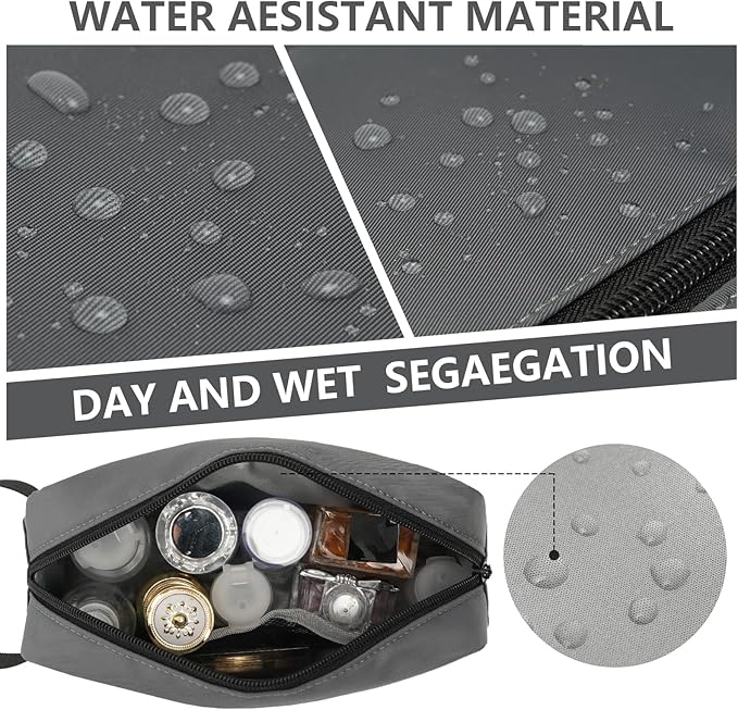 XIRYOHEAUR Travel Hanging Toiletry Bag with Carry Handle - Water-Resistant Small Cosmetic Organizer for Men & Women, Makeup, Shaving Kit, Gym & Travel Essentials (Charcoal Gray)