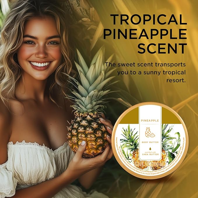 Princess Belle Pineapple Body Butter with Natural Shea Butter, Body Moisturizer for Dry Skin, Body Care for Women-Deep Moisturizing and Softening-200ml(6.8 floz)