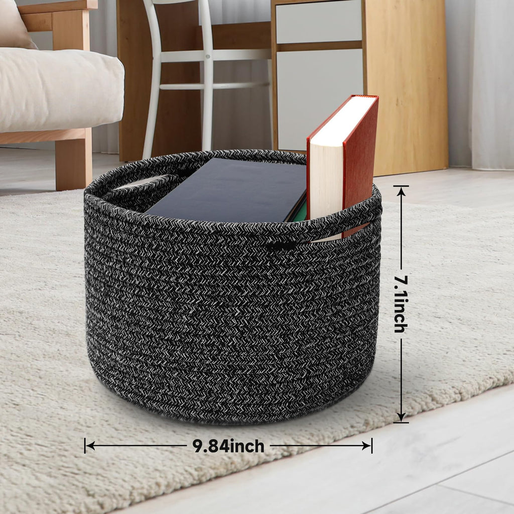 Maxuni 3 Pack Small Rope Storage Baskets, 9.82×9.82×7.1", Black