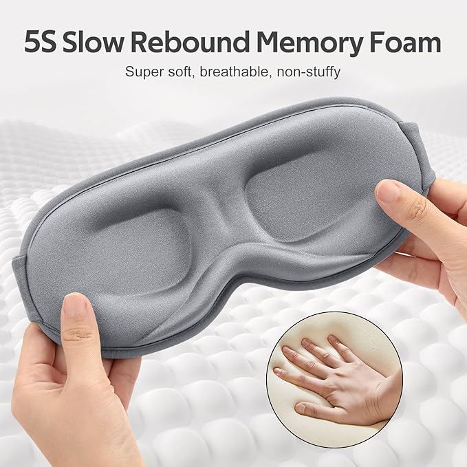 Vynix® Sleep Mask for Men Women - 100% Blackout Cooling Eye Masks for Sleep - 3D Sleeping Mask for Side Sleepers - Zero Pressure Lash Extensions Eye Cover Shade for Airplane Travel Essentials, Grey
