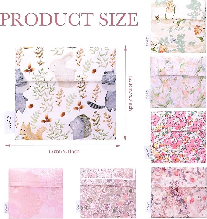 DGAZ Sanitary Napkin Storage Bag, Period Bag for Teen Aged Girls, Portable Period Bag for Panty Liners/Menstrual Cup/Small Tampons，Mini Makeup Bag for Purse(Zoo)