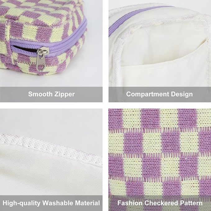 CekPo Sanitary Napkin Storage Bag, Menstrual Pad Zipper Bag Checkered Portable Period Bag Panty Liners, Tampon Storage Pouch for Women Ladies Daily Use Storage Purse Travel