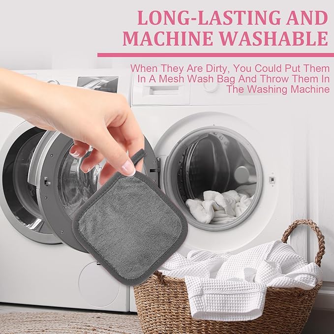 Puomue Makeup Remover Cloth 12 Pack, Ultra Soft and Reusable Microfiber Makeup Remover Towels for All Skin Types, Perfect Face Towels for Women, 6 Inch X 6 Inch, Grey