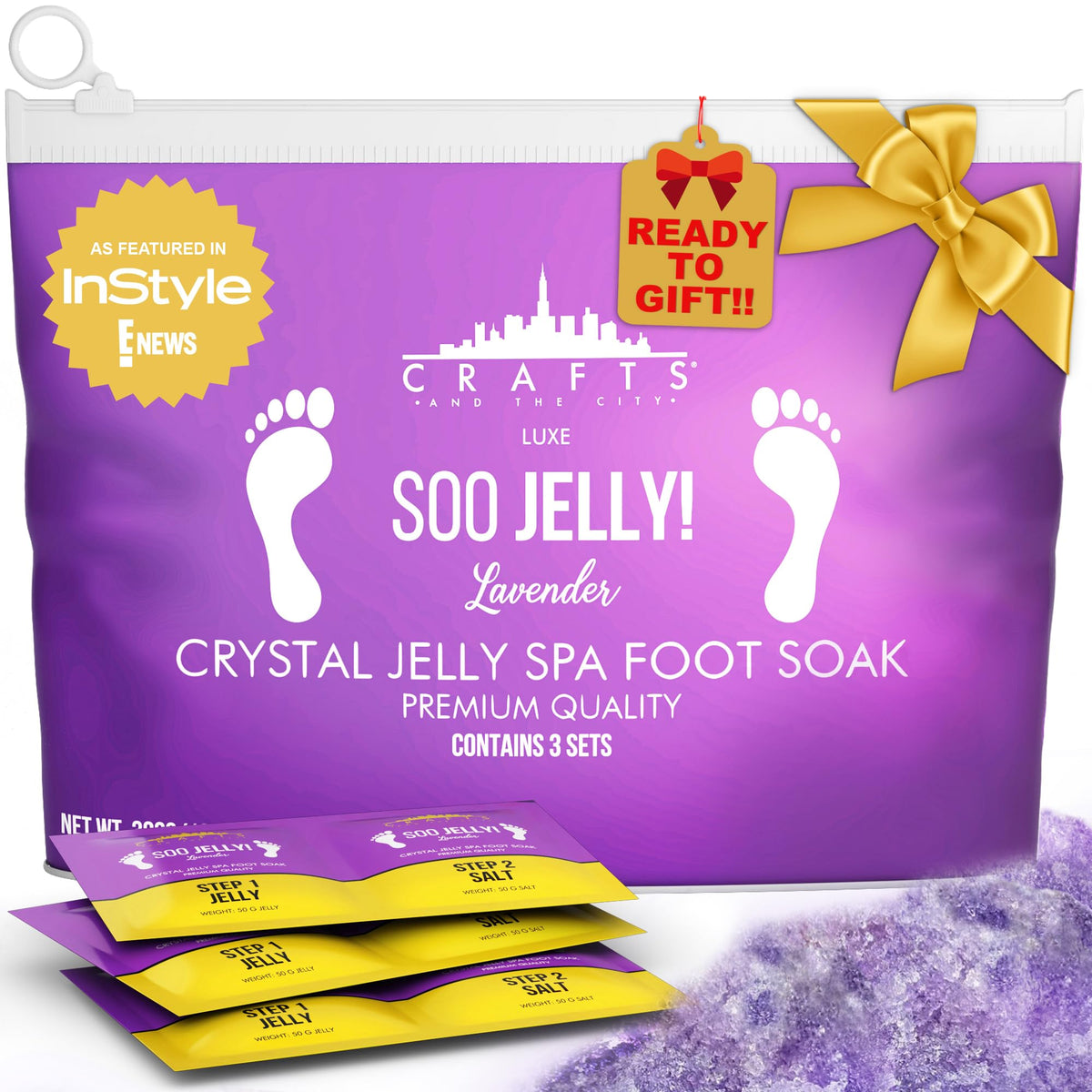 Crafts And The City SOO Jelly Pedicure Packs - Pedicure Foot Soak For Feet - Moisturizing Jelly Spa Pedi Soak - Foot Spa Bath Soak For Soaking - Pedicure Foot Gel (Lavender)