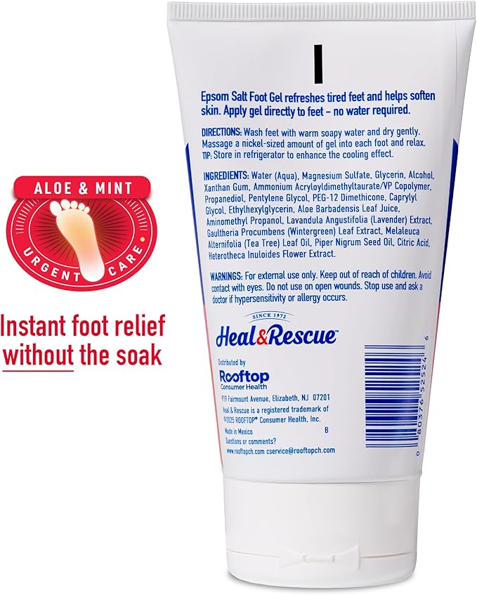 Heal&Rescue Epsom Salt Foot Gel, 4 Ounce, Soothing Relief for Painful, Tired, Aching Feet, Ditch the Foot Bath for Instant Relief
