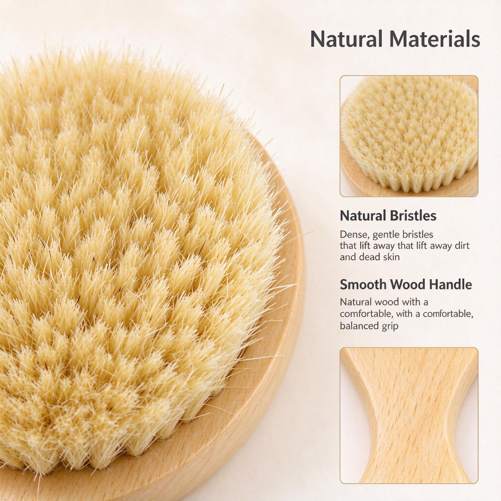 Short Handle Body Brush, Natural Bristles Wooden Bath Brush Shoulder Back Exfoliating Dry Brushing Skin Care