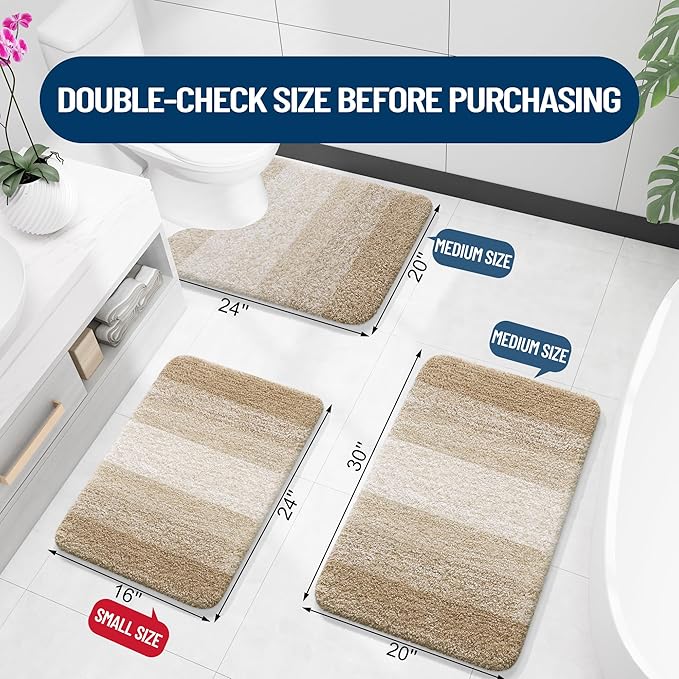 OLANLY Microfiber Bathroom Rugs Sets 3 Piece, 30"x20"+24"x16"+24"x20"