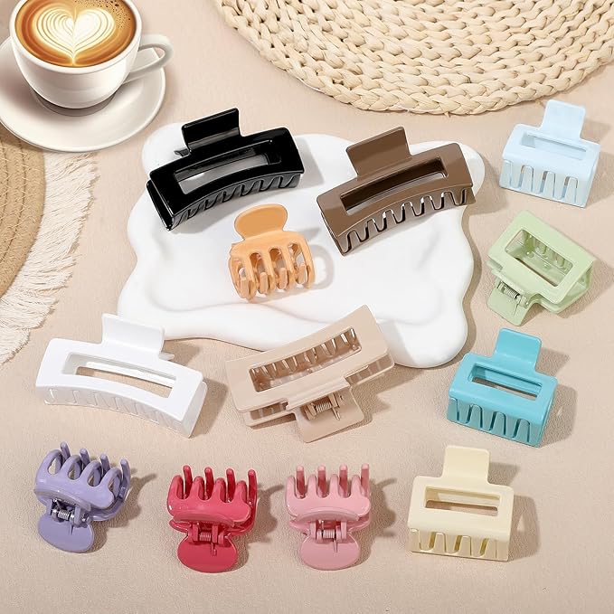 SMKSL 3 Styles Hair Clips for Women Small Medium Big Claw Clips for Thin Thick Hair 12 Pcs Hair Claw Clips Hair Clips Combination Hair Accessories for Women (Gloss Colorful)