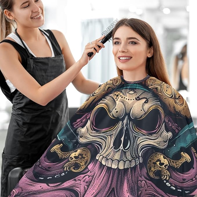 JUZIHAI Hair Cutting Cape, Pctopus Skull Pirate Waterproof Salon Barber Apron Cape with Adjustable Neck, Beard Shaving Bib for Men Women Kids, 55x65 Inch