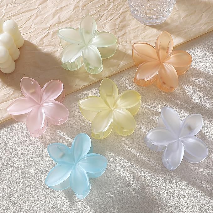 Sisiaipu Flower Hair Clips for Women 6 Pcs Hawaiian Large Claw Clips Plumeria Medium Hair Claw Clips for Thick Thin Hair Hibiscus Tropical Beach Hair Accessories for Women Girls and Girls-Ice Cream